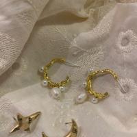 Øremærkning af zinklegeret stud, Zinc Alloy, med Plastic Pearl, forgyldt, forskellige stilarter for valg & for kvinde, guld, Solgt af par