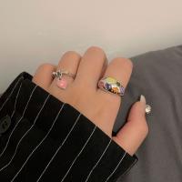 Zink Alloy Finger Ring, plated, olika stilar för val & Micro Pave rhinestone & för kvinna & emalj, silver, Säljs av PC
