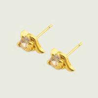 Cubic Zirconia Micro Pave Brass Earring, gold color plated, fashion jewelry & micro pave cubic zirconia & for woman, golden, 10x6x15mm, Sold By Pair