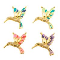 Cubic Zirconia Micro Pave Brass Pendant, Hummingbird, gold color plated, fashion jewelry & micro pave cubic zirconia & for woman & enamel, more colors for choice, 25x25x3mm, Hole:Approx 1mm, Sold By PC