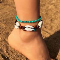 Fashion Jewelry Anklet Wax Cord with Gemstone & Shell & Wood Round Sold By Set