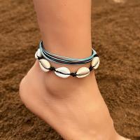 Fashion Jewelry Anklet, Wax Cord, with Shell, 2 pieces, more colors for choice, Sold By Set