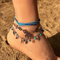 Tibetan Style Anklet, with Glass Beads & Wax Cord, plated, three pieces & fashion jewelry, more colors for choice, nickel, lead & cadmium free, Sold By Set