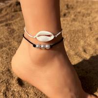Fashion Jewelry Anklet, Wax Cord, with ABS Plastic Pearl & Shell, 2 pieces, more colors for choice, Sold By Set