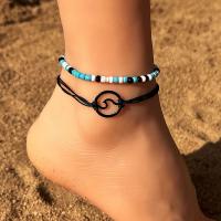 Fashion Jewelry Anklet, Wax Cord, with Glass Beads, 2 pieces, more colors for choice, Sold By Set