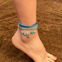 Zinc Alloy Anklet with Glass Beads & Wax Cord & Gemstone plated three pieces & fashion jewelry nickel lead & cadmium free Sold By Set