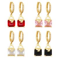 Brass Drop Earring, plated, fashion jewelry & micro pave cubic zirconia, more colors for choice, nickel, lead & cadmium free, 33x9mm, Sold By Pair