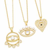 Evil Eye Jewelry Necklace, Brass, with Plastic Pearl, with 5cm extender chain, plated, fashion jewelry & different designs for choice & micro pave cubic zirconia, more colors for choice, nickel, lead & cadmium free, Length:45 cm, Sold By PC