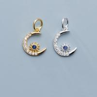 925 Sterling Silver Pendant Moon plated DIY & micro pave rhinestone Sold By PC