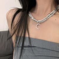 Zinc Alloy smykker halskæde, med PU ledning, forgyldt, forskellige stilarter for valg & Micro Pave cubic zirconia & for kvinde, sølv, Solgt af PC
