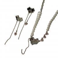 Conjuntos de joyería de aleación de zinc, con Perlas plásticas, chapado, diferentes estilos para la opción & para mujer, plateado, Vendido por UD