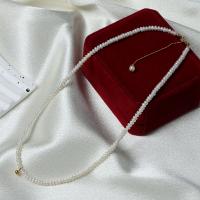 Freshwater Pearl Brass Chain Necklace, Pérolas de água doce, with cobre, with 5cm extender chain, joias de moda & para mulher, branco, 3-4mm, comprimento Aprox 40 cm, vendido por PC