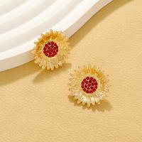 Zinc Alloy Stud Earring Flower gold color plated fashion jewelry & for woman & with rhinestone nickel lead & cadmium free Sold By Pair