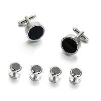 Cufflinks, Brass, with Agate, silver color plated, 6 pieces & for man, nickel, lead & cadmium free, 17x17mm,10mm, Sold By Set