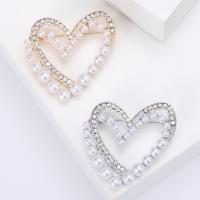 Zinc Alloy Brooches with Plastic Pearl Heart plated fashion jewelry & for woman & with rhinestone & hollow nickel lead & cadmium free Sold By PC