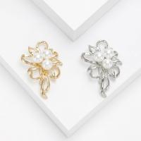 Zinc Alloy Brooches with Plastic Pearl Flower plated fashion jewelry & for woman & hollow nickel lead & cadmium free Sold By PC