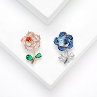 Zinc Alloy Brooches Brass Flower plated fashion jewelry & micro pave cubic zirconia & for woman nickel lead & cadmium free Sold By PC