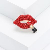 Zinc Alloy Brooches Lip gold color plated fashion jewelry & for woman & enamel & with rhinestone red nickel lead & cadmium free Sold By PC
