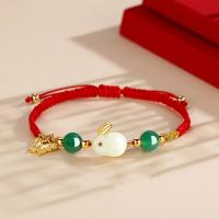 925 Sterling Silver Bangle Bracelet with Cotton Thread & Hetian Jade & Green Agate fashion jewelry & for woman nickel lead & cadmium free Length Approx 8.66 Inch Sold By PC