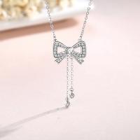 Cubic Zircon Micro Pave 925 Sterling Silver Necklace with 1.97inch extender chain Bowknot fashion jewelry & micro pave cubic zirconia & for woman nickel lead & cadmium free Length Approx 15.74 Inch Sold By PC