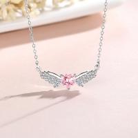 Cubic Zircon Micro Pave 925 Sterling Silver Necklace with 1.97inch extender chain Angel Wing fashion jewelry & micro pave cubic zirconia & for woman nickel lead & cadmium free Length Approx 15.74 Inch Sold By PC