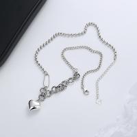 925 Sterling Silver Necklaces with 1.97inch extender chain Heart Antique finish fashion jewelry & for woman nickel lead & cadmium free Length Approx 15.35 Inch Sold By PC