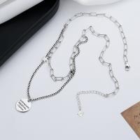 925 Sterling Silver Necklaces with 1.97inch extender chain Antique finish Double Layer & fashion jewelry & for woman nickel lead & cadmium free Length Approx 16.53 Inch Sold By PC