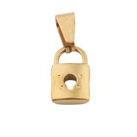 Stainless Steel Pendants, 304 Stainless Steel, Lock, Vacuum Ion Plating, fashion jewelry & Unisex, golden, 16x9x2.50mm, Hole:Approx 5mm, Sold By PC