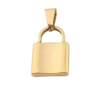 Stainless Steel Pendants, 304 Stainless Steel, Lock, Vacuum Ion Plating, fashion jewelry & Unisex, golden, 24x15x3mm, Hole:Approx 5mm, Sold By PC
