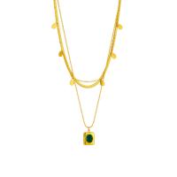 Titanium stål halskæde, med Emerald, forgyldt, tre lag & mode smykker & for kvinde, gylden, Solgt af Strand