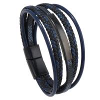 PU Leather Cord Bracelets zinc alloy magnetic clasp Vacuum Ion Plating vintage & multilayer & for man Length 21.5 cm Sold By PC