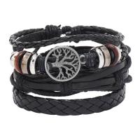 PU Leather Cord Bracelets, with Wax Cord & Tibetan Style, Tree, handmade, vintage & three pieces & adjustable & for man, more colors for choice, Length:Approx 18-23 cm, Sold By Set