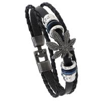 PU Leather Cord Bracelets with Zinc Alloy Maple Leaf vintage & for man Length 22 cm Sold By PC
