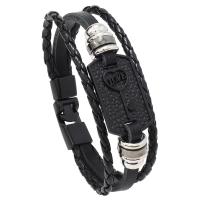 PU Leather Cord Bracelets with Copper Coated Plastic & Zinc Alloy handmade vintage & for man black Length 22 cm Sold By PC