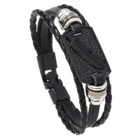 PU Leather Cord Bracelets with Zinc Alloy Feather handmade punk style & for man black Length 22 cm Sold By PC