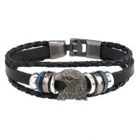 PU Leather Cord Bracelets, with Tibetan Style, Eagle, handmade, vintage & for man, more colors for choice, Length:22 cm, Sold By PC