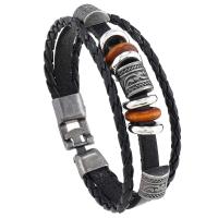 PU Leather Cord Bracelets with Copper Coated Plastic & Zinc Alloy handmade vintage & for man Length 21 cm Sold By PC