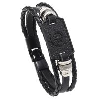 PU Leather Cord Bracelets with Copper Coated Plastic & Zinc Alloy Ship Wheel handmade vintage & for man black Length 22 cm Sold By PC