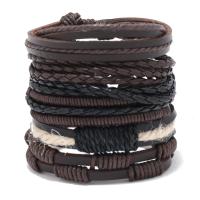 PU Leather Cord Bracelets with Wax Cord handmade 6 pieces & vintage & adjustable & for man brown Length Approx 18-23 cm Sold By Set