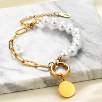 Titanium Steel Bracelet & Bangle with Plastic Pearl with 5CM extender chain plated fashion jewelry & for woman Length Approx 16 cm Sold By PC