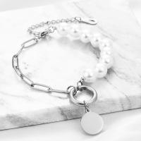 Titanium Steel Bracelet & Bangle, with Plastic Pearl, with 5CM extender chain, silver color plated, fashion jewelry & different designs for choice & for woman, Length:Approx 16 cm, Sold By PC