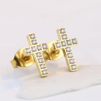 Titanium Steel  Earring, Cross, plated, fashion jewelry & micro pave cubic zirconia & for woman, more colors for choice, 10.50x6mm, Sold By Pair
