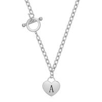 Titan stål halsband, Hjärta, silver pläterad, mode smycken & olika mönster för val & för kvinna, 18x20mm, Längd Ca 45 cm, Säljs av PC