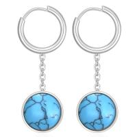 Titanium Steel  Earring with turquoise Round plated fashion jewelry & for woman Sold By Pair