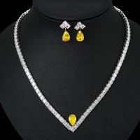 Brass Jewelry Set earring & necklace plated fashion jewelry & micro pave cubic zirconia nickel lead & cadmium free Sold By PC