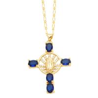 Cubic Zircon Micro Pave Brass Necklace, with 5cm extender chain, Cross, plated, fashion jewelry & micro pave cubic zirconia, more colors for choice, nickel, lead & cadmium free, 43x30mm, Length:45 cm, Sold By PC