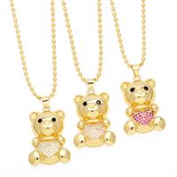 Cubic Zircon Micro Pave Brass Necklace, with 5cm extender chain, Bear, plated, fashion jewelry & micro pave cubic zirconia, more colors for choice, nickel, lead & cadmium free, 40x22mm, Length:43 cm, Sold By PC