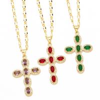 Cubic Zircon Micro Pave Brass Necklace, with 5cm extender chain, Cross, plated, fashion jewelry & micro pave cubic zirconia, more colors for choice, nickel, lead & cadmium free, 38x22mm, Length:45 cm, Sold By PC