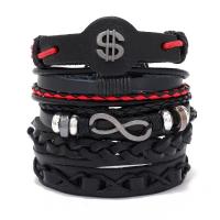 PU Leather Cord Bracelets with Wax Cord & Copper Coated Plastic & Zinc Alloy 5 pieces & fashion jewelry & for man nickel lead & cadmium free Length Approx 17-18 cm Sold By Set