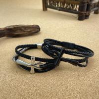 PU Leather Cord Bracelets with 304 Stainless Steel Cross handmade fashion jewelry & for man nickel lead & cadmium free 0.8CM Length Approx 21 cm Sold By PC